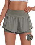 PINSPARK High Waisted Workout Shorts for Women Running Shorts with Biker Shorts Underneath Athletic Short Sage Gray XXL