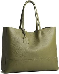 ADORATTI Italian Leather Tote Bag for Women - Large Shoulder Shopper, Fits 16” Laptop, Keychain Holder, Made in Italy - Forest Green