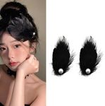 Halloween Party Hair Clips for Women Prom Feather Hair Clip Accessories for Girls Side Pearl Hair Barrette Elegant Sexy Hair Decorations Black Performance Cosplay Hair Clip Women Halloween Hair Outfit