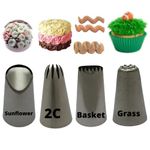 HUSAINI MART 2C (Rose) Sunflower Basket Grass DIY Cream Flower Piping Nozzles Stainless Steel Cupcake Pastry Tips Nozzle Bakery Cake Decoration Tool Set (Pack of 4)