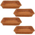 YOUNTHYE 4PCS Wicker Basket Large Rectangle Wicker Storage Basket, 35x25CM Large Bread Basket Storage Stackable Wicker Hamper Basket for Home Kitchen Restaurant Supermarkets