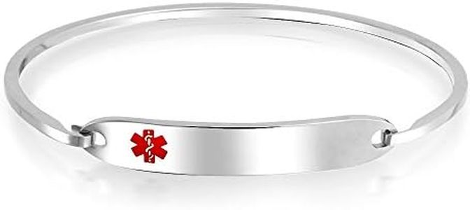 Identification Medical ID Bracelet Blank Sleek Bangle for Women Silver Tone Stainless Steel 7 Inch