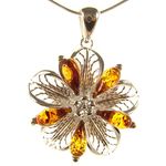 Baltic amber and sterling silver 925 cognac flower pendant (no chain)