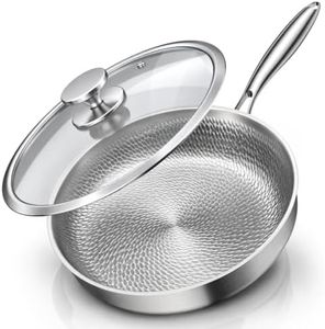 12 Inch Titanium Frying Pan with Lid, Hammered-Texture Interior, Uncoated
