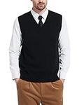 KALLSPIN Men's Sweater Vest Wool Blend V-Neck Knitted Sleeveless Pullover Sweater(Black,Large)