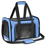 Qlfyuu Cat Carrier Dog Carrier Portable Pet Carrier, Soft Sided Cat Carrier Medium Small Airline Approved, Foldable Bunny Puppy Cat Carrier up to 15lbs, Cat Bag Carrier for Travel(Blue,Large)