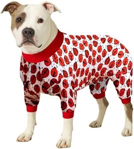 LovinPet Large Dogs Pajamas Clothes, Pitbull Onesie, Slim Fit, Lightweight Pullover Pajamas, Pitbull Clothes, Full Coverage Dog Pjs, Red Ladybug Prints, Full Coverage Breed Dog Pjs, Medium