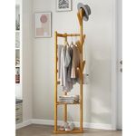 Lukzer Triangular Coat Rack | Multifunctional Bamboo Wooden Coat Rack – Garment Stand with 2 Shelves | Aesthetic Household Floor Rack Corner Hanger | 6 Hooks for Hanging Coats, Jackets, Hats & Shoes