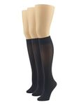 Hue Women's 3-Pack Soft Opaque Knee High Socks,Black,Size 2 (extended size)