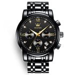 OLEVS Men's Watches Big Face Black Chronograph Watches for Men Classic Black Dial Stainless Steel Diamond Men Watches Waterproof Luminous Analog Quartz with Date Wrist Watch for Men