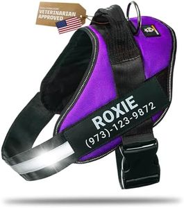 DOGGYKINGDOM Personalized Dog Harness with Custom Name Patches, No Choke, Reflective, Adjustable, Soft Padded Dog Vest Harness with Easy Control Handle for Small Size Dog, Purple, S
