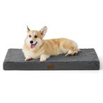 Bedsure Large Dog Bed Washable - Orthopedic Dog Pillow and Mattress Mat for Dog Crate with Removable Plush Sherpa Cover, Grey, 89x56x7.6cm