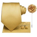 Hi-Tie Gold Tie Silk Men's Tie Set Geometric Ties for Men Necktie and Flower Lapel Pin Pocket Square Cufflinks Business