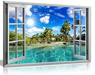 Caribbean Beach Holiday 3D Window Effect Canvas Wall Art Picture Print (24X16)