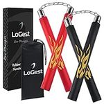 Logest Nunchucks - Pack of 2 with Storage Bag Safe Foam Rubber & Steel Chain Training Nunchakus for Kids or Adults Beginners for Martial Arts Practice Nunchaku Ninja Foam Nunchucks for Kids & Adults