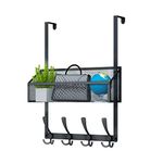 Kaiferty Over The Door Hooks Organizer, Door Hanger Towel Rack Mesh Basket with 12 Hooks,Over The Door Storage Coat Hooks Behind Door Organizer for Bathroom,Bedroom,Kitchen,Office(Black)