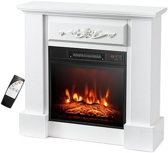 COSTWAY 32 Inch Electric Fireplace with Mantel, 1400W Freestanding Fireplace Heater w/Remote Control & Adjustable 3D Flame Effect, Indoor Fireplace Mantel for Living Room, Bedroom (White)