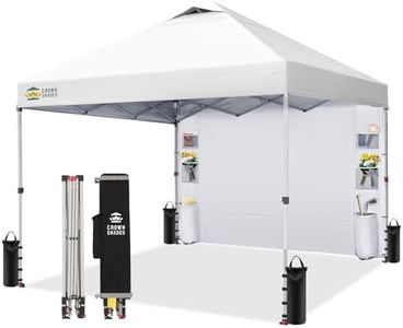 CROWN SHADES Canopy Tent 10x10 Pop Up Canopy Outdoor Shade with Pockets Sidewall, Easy Up Sun Shelter with One Person Set Up Center Lock, Portable Instant Camping Beach Canopy Tents, Grid White