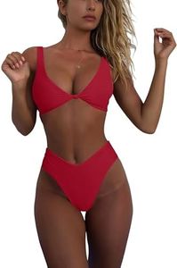 Red Swim Suits for Womens 2025 Plus Size Swimsuits High Waisted V Neck Push Up Bikini Set XXL