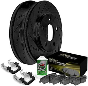 Hart Brakes Front Brake Rotors Black Drilled Slotted Ceramic Pads Compatible For 2001-2003 Hyundai XG300, XG350