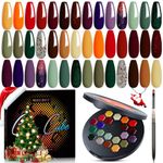 MODELONES 21 Colors Fall Gel Nail Polish Set, Orange Green Red Solid Gel Polish Nude Brown Glitter Pudding Gel Upgraded Cr�me Manicure Palette Soak Off LED Nail Art Kit Salon DIY, with Pro Nail Brush