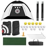 Golf Practice Net, 10x7ft Home Golf Hitting Aid Nets, Golf Hitting Simulators for Indoor Outdoors, Golf Training Equipment with 1 Golf Mat -20 Golf Balls - 1 Golf Tees