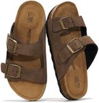 Project Cloud Genuine Leather Slides For Kids - Natural Cork Footbed Summer Sandals Beach Slide Sandals for Girls & Boys - Non-Slip Boys & Girls Sandals (Little Venita, BRWNSUGACT,12)
