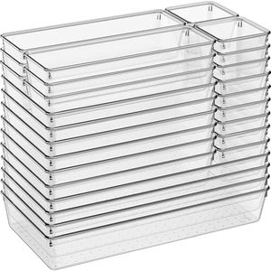 28 Pack Large Plastic Clear Drawer Organizer Bins: 5 Size Acrylic Kitchen Drawer Trays for Utensils - Bathroom and Vanity Organizer Dividers for Makeup - Home Essentials for Office Kitchen Gadgets