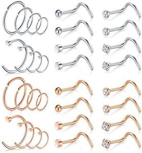 Mayhoop 20G Nose Ring Hoop Stainless Steel Nose Studs Screw L-Shaped Piercings Hoop Jewelry for Women Men 32Pcs