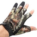 Nema 3-Cut Finger Anti Slip Camouflage Fishing Glove - Green - Pack of Two