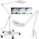 LudoPam 10X Magnifying Glass with Light and Stand, 2-in-1 Floor lamp with 5 Wheels Rolling Base,2,400 Lumens Stepless Dimmable LED Lighted Magnifier for Facials Esthetician, Lash Extension, Crafts