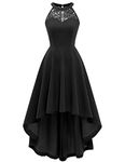 Bbonlinedress Women Prom Wedding Dress Cocktail Halter Lace A-Line Party Short Vintage Homecoming Dresses, Hi-lo Black, Small