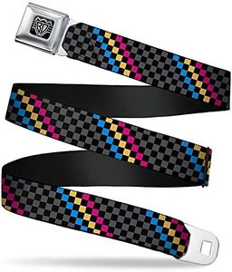 Buckle-Down Seatbelt Buckle Belt, Checker and Stripe Black/Grey/Blue/Gold/Pink, Youth, 20 to 36 Inches Length, 1.0 Inch Wide