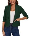 MINTLIMIT Blazer for Women Crop Lapel Suit Open Front Casual Jacket with Pockets (Dark Green L)