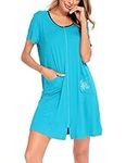 SWOMOG Women's Zipper Robe Short Sleeve Loungewear Modal Housedress with Pockets