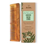 Nat Habit Kacchi Neem Wooden Comb - Soaked In 13 Herbs, Neem & Sesame Oil For Multi-Actions - Detangling, Frizz Control & Shine,Suited For All Hair Types (Dual Tooth)