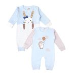 Kidbea 100% Organic Cotton Rompers | Sleepsuits | Jumpsuit | Nightsuit for New-Born Baby Girls & Boys infants & Toddler, Color Blue Kitty & Blue Penguin Printed Combo Of 2 Size 6-9M