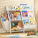 Kinembold Kids Bookshelf and Toy Storage, 3 Tier Sling Book Shelf for Kids, Montessori Baby Toddler Bookcase with Toy Storage Organizer for Kids Rooms, Bedroom, Playroom, Nursery