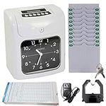 Time Clock Punch Clock Electronic Employee Time Recorder, Automatic Aligning,Bundle with 100-Cards and 20-Slot Card Rack 2 ribbones 2keys Ideal for Small Business Office Factory Warehouse