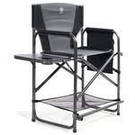 EVER ADVANCED Medium Tall Directors Chair Foldable Makeup Artist Chair Bar Height with Side Table Cup Holder and Pocket Footrest, Supports 350LBS (Grey, Seat Height: 23.2 inches)