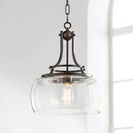 Franklin Iron Works Bronze Pendant Light Fixture - Charleston Bronze, Clear Glass, Small Farmhouse Pendant Light for Kitchen Islands, Living Rooms, Dining Rooms, and Bedrooms - 13 1/2" Wide, 16" High