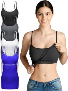 Emmalise Women Camisole Built in Bra Wireless Fabric Support Long Layering Cami, Medium, 4Pk Black Charcoal White Royal
