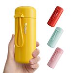 Exllena Small Flask 150ml Made of 304 Stainless Steel, Double Wall Vacuum Insulation for Hot&Cold Drinks, Mini Flask with Carry Handle - 100% Leakproof(Yellow)