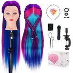 Mannequin Head with Hair, MYSWEETY 28" Mannequin Head Hair Styling Training Head Manikin Cosmetology Doll Head Synthetic Fiber Hair with Table Clamp & Braiding Kit