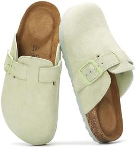 Project Cloud Genuine Leather Footbed Clogs for Women - Memory Foam Arch Support Slippers for Women - Trendy Slip-ons Women's Mules & Clogs Sandals (Benton,SAGESUEDE,7)