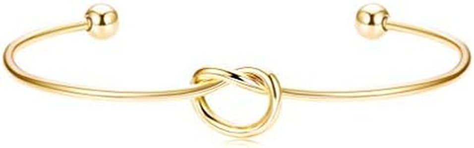 Sllaiss 14k Gold Plated Bangle Bracelets 925 Sterling Silver Adjustable Bracelets For Women Bridesmaid Gifts White Gold Bracelets Infinity Tie The Knot Cuff Bangle Rose Gold (Gold)