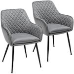 Yaheetech Dining Chairs Set of 2 Kitchen Chairs Velvet Upholstered Armchair Stylish Accent Chairs with Metal Legs Padded Seat for Dining Room, Living Room, Kitchen, Lounge, Grey