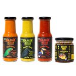 NAAGIN Indian Spice Essentials - Mirchi Maestro - Crispy Chilli Oil (Mild, 140g) & Hot Spicy Chilli Sauce Combo - The Original, Kantha Bomb & Smoky Bhoot (Pack of 3, 230g each)