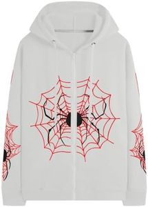Hesaco Spider Graphic Hoodies Y2k Zip Up Hoodie Men Women Oversized Sweatshirts Y2k Jacket Streetwear Vintage Tops (White 2,Medium,Medium)