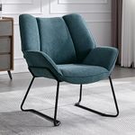 Wahson Modern Accent Chair Fabric Occasional Tub Chair Upholstered Armchair with Black Metal Legs, Cocktail Chair for Bedroom/Living Room, Blue